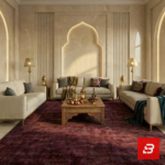 Velmora premium majlis collection upholstered sofa set in cream beige velvet arranged in a U-shaped layout by Bahoo Furniture UAE