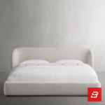Wrapped-wing upholstered platform bed in caramel bouclé fabric with curved sides by Bahoo Furniture UAE