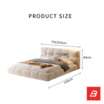 Puff-quilted upholstered platform bed in cream velvet fabric with square tufted segments by Bahoo Furniture UAE