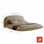 Floating-base upholstered platform bed in beige bouclé fabric with integrated under-bed lighting by Bahoo Furniture UAE