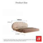Radiant seashell upholstered platform bed in pearl white velvet fabric with radial fluted headboard by Bahoo Furniture UAE
