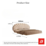 Radiant seashell upholstered platform bed in pearl white velvet fabric with radial fluted headboard by Bahoo Furniture UAE