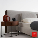 Extended panel upholstered platform bed in light grey bouclé fabric with extra-wide wall headboard by Bahoo Furniture UAE