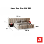 Sculptural bubble upholstered platform bed in cream bouclé fabric with rounded vertical bubble cushioning by Bahoo Furniture UAE