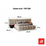 Sculptural bubble upholstered platform bed in cream bouclé fabric with rounded vertical bubble cushioning by Bahoo Furniture UAE