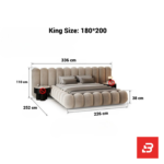 Sculptural bubble upholstered platform bed in cream bouclé fabric with rounded vertical bubble cushioning by Bahoo Furniture UAE