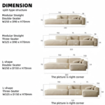 Overhead modern interior view of a luxury upholstered contemporary modular sofa in textured beige fabric featuring an extended chaise lounge and scatter cushions by Bahoo Furniture UAE