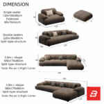 Evening luxury living room interior view of a luxury channel-tufted sectional sofa upholstered in plush warm gray velvet fabric featuring a chaise extension and accent cushions by Bahoo Furniture UAE