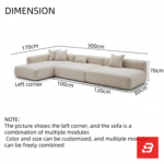 Sunlit minimal modern minimalist villa living room interior view of a luxury low-profile sectional upholstered in plush beige velvet fabric featuring an extended chaise lounge and comfortable scatter cushions by Bahoo Furniture UAE
