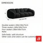 Bright modern minimalist living room interior view of a luxury channel tufted sofa upholstered in textured warm gray bouclé fabric featuring rounded fluted cushions and low-profile armrests by Bahoo Furniture UAE