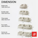 Sunlit minimal modern apartment living room interior view of a luxury curved sofa upholstered in textured off white bouclé fabric featuring sweeping modular contours and plush scatter cushions by Bahoo Furniture UAE