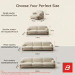 Designed for Modern Living interior view of a luxury wood-trim sofa and matching armchair upholstered in textured beige bouclé fabric featuring natural wooden structural framing and clean low-profile lines by Bahoo Furniture UAE