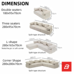 Grand modern luxury living room interior view of a sprawling L-shape sectional sofa upholstered in textured off white bouclé fabric featuring cylindrical bolster pillows and clean low-profile lines by Bahoo Furniture UAE