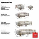 Bright modern sunlit living room interior showcasing a luxury bubble sofa set upholstered in textured off white bouclé fabric featuring rounded organic modules and wooden legs by Bahoo Furniture UAE