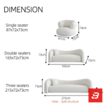 Bright minimalist modern living room interior showcasing a luxury wave sofa upholstered in textured off white bouclé fabric featuring a flowing organic silhouette and matching accent chairs by Bahoo Furniture UAE