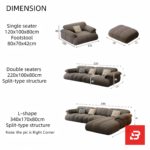 Sleek modern penthouse living room interior view of a luxury channel tufted sectional sofa upholstered in textured warm gray fabric featuring matching armchair and ottoman by Bahoo Furniture UAE