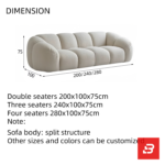 Bright modern minimal living room interior view of a luxury puffy channel sofa upholstered in textured off white bouclé fabric featuring rounded modular compartments and a throw blanket by Bahoo Furniture UAE