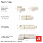 Warm modern apartment living room interior view of a luxury l-shaped sectional sofa upholstered in textured off white bouclé fabric featuring an extended chaise lounge and rust accent pillows by Bahoo Furniture UAE