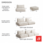 Bright elegant apartment living room interior view of a luxury independent modular lounge sofa upholstered in textured off white bouclé fabric featuring separate modular armchair elements by Bahoo Furniture UAE