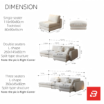 Modern bright living room interior view of a luxury modern sectional sofa upholstered in textured off white bouclé fabric featuring a plush chaise lounge and scatter cushions by Bahoo Furniture UAE