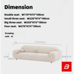 Bright modern minimalist living room interior showcasing a luxury curved sofa upholstered in textured off white bouclé fabric featuring sweeping rounded armrests and sleek dark wood coffee table by Bahoo Furniture UAE