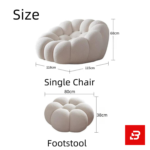 Cozy modern room interior showcasing a luxury bubble armchair upholstered in soft off white bouclé fabric featuring tufted channel cushioning and rounded contours by Bahoo Furniture UAE