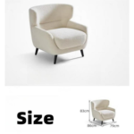Warm minimalist living room interior showcasing a luxury wingback armchair upholstered in soft off white bouclé fabric featuring supportive flared wings and dark wooden legs by Bahoo Furniture UAE