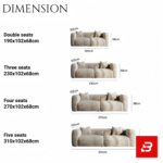 Sunlit luxury living room interior showcasing a spacious deep-seat sofa upholstered in textured warm gray bouclé fabric featuring wide track arms, plush back cushions, and accent pillows by Bahoo Furniture UAE