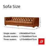 Classic elegant living room interior showcasing a luxury chesterfield sofa upholstered in rich beige leather fabric featuring deep button tufting and rolled arms by Bahoo Furniture UAE