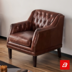 Classic elegant living room interior showcasing a luxury wingback tufted sofa upholstered in rich beige leather fabric featuring deep button tufting and nailhead trim by Bahoo Furniture UAE