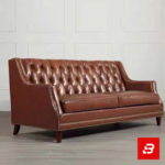 Classic elegant living room interior showcasing a luxury wingback tufted sofa upholstered in rich beige leather fabric featuring deep button tufting and nailhead trim by Bahoo Furniture UAE