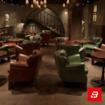 Sophisticated lounge interior showcasing luxury accent armchairs upholstered in rich leather surrounding a central wooden table by Bahoo Furniture UAE