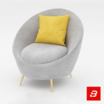 Modern upscale living room interior showcasing a luxury curved sofa upholstered in warm gray bouclé fabric featuring organic sweeping lines and matching round club armchairs by Bahoo Furniture UAE