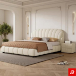 Fluted Channel-Tufted Off-White Upholstered Platform Bed