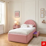 Luna Swirl Arch Headboard Kids Bed – Storage Drawer, Upholstered