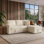 Lumi Rounded Pillow-Arm Convertible Storage Sofa Bed