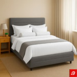 Harlow Horizontal-Stitch Upholstered Bed Frame – Wood Legs, Panel Headboard