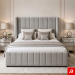 Aria Tall Vertical Channel-Tufted Wingback Velvet Platform Bed