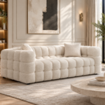 Aethel Tufted Channel-Block Bouclé Sofa