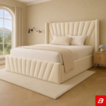 Soleil Fluted Sunburst Velvet Wingback Platform Bed