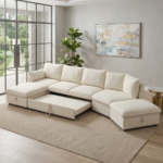 Lysander U-Shape Bouclé Double Storage Sleeper Sectional with Ottoman