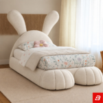 Bunny Ears Upholstered Kids Bed – Sculpted Paws Footboard