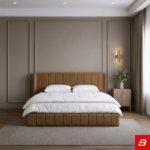 Aurum Cognac Vertical Channel-Tufted Velvet Platform Bed