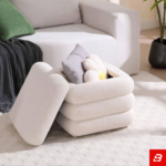 Stacked-Ring Off-White Bouclé Storage Ottoman Box