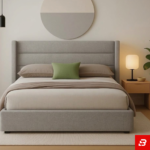 Astrid Horizontal Channel-Tufted Light Grey Wingback Platform Bed