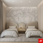 Contour Wave Arch Kids Twin Bed Set with Topographic Wallpaper Backdrop