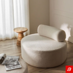 Orion Round Off-White Bouclé Lounge Chair with Bolster Backrest