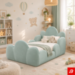 Dreamy Cloud Silhouette Upholstered Kids Bed – Scalloped Safety Guardrails - Image 2