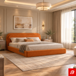 Sol Terracotta Curved Curved-Edge Velvet Platform Bed