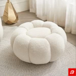 Bloom Flower-Petal Off-White Bouclé Ottoman Pouf